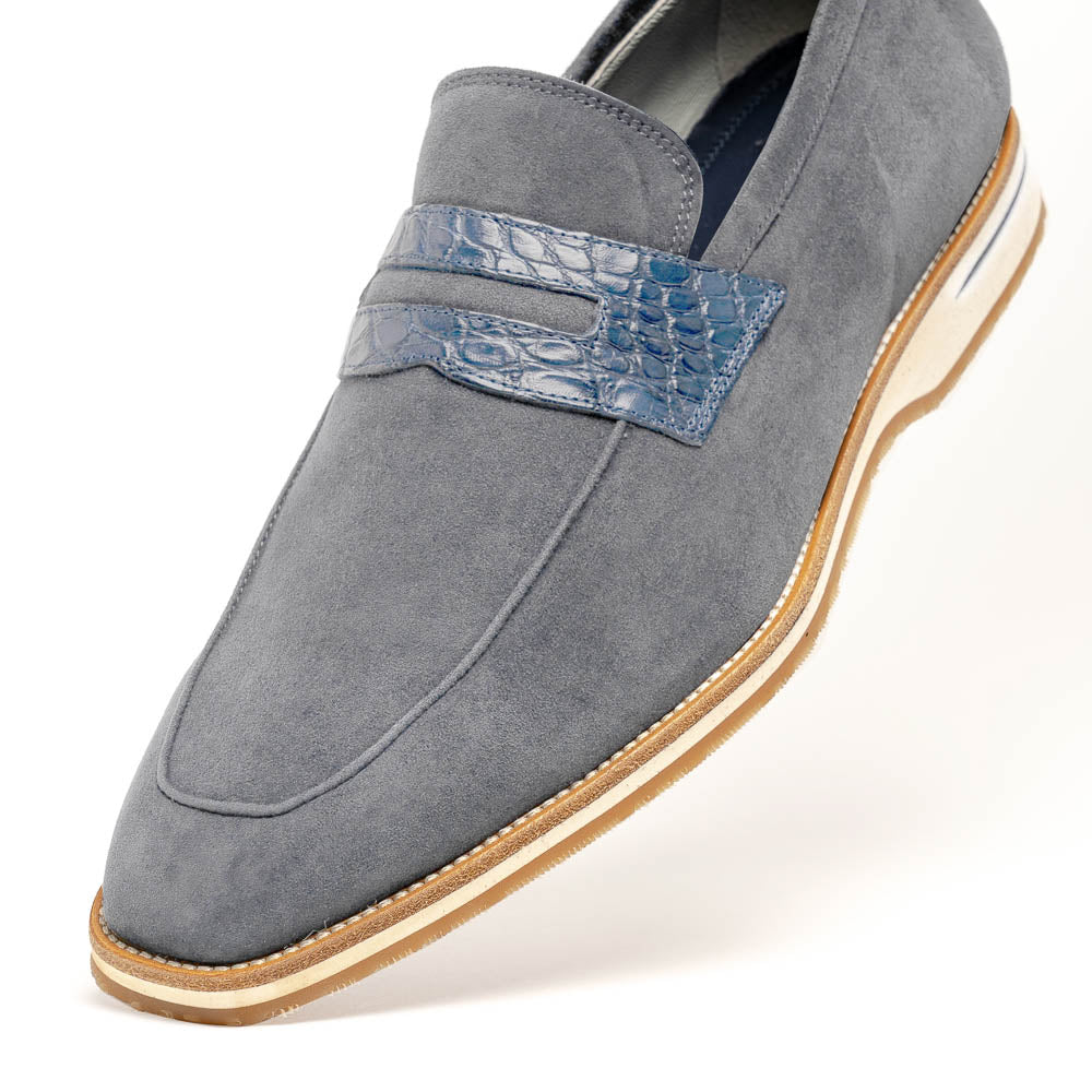 Zelli Italia 11-020-GRY MEO 3 Sueded Goatskin Penny Loafer, Gray Detail View