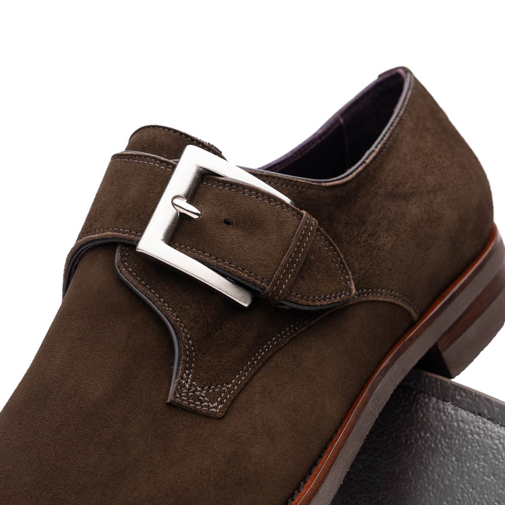 Zelli Italia Men's 56-110-DBR Hebilla Monk Strap Italian Suede Calfskin Dark Brown