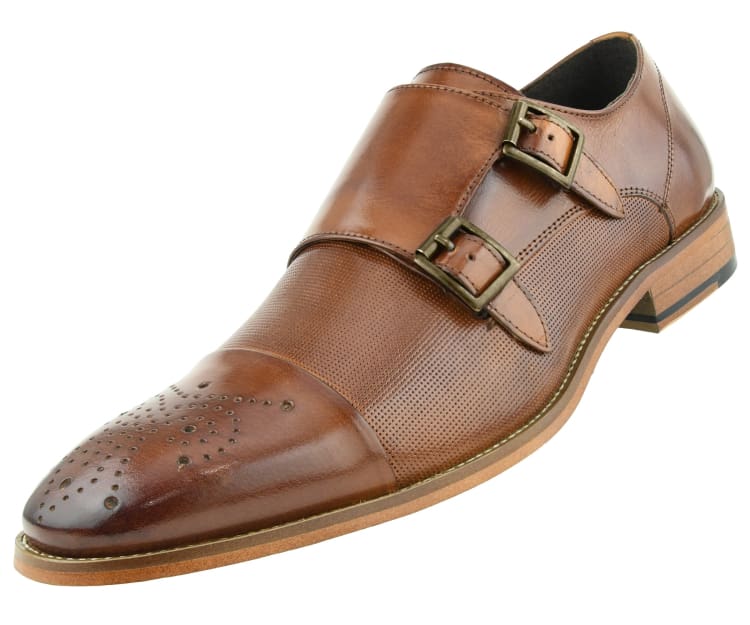 Asher Green AG1101 Menโs Tan Leather Double Monk Strap Shoes
