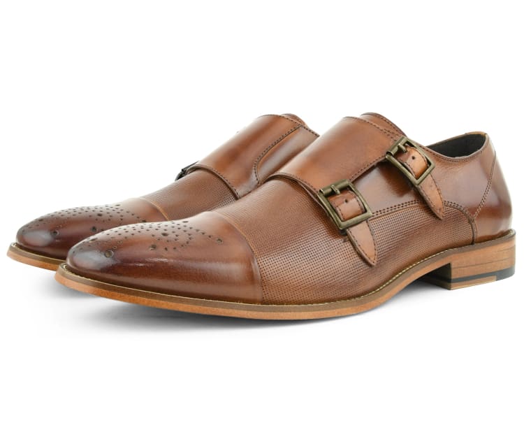 Asher Green AG1101 Menโs Tan Leather Double Monk Strap Shoes