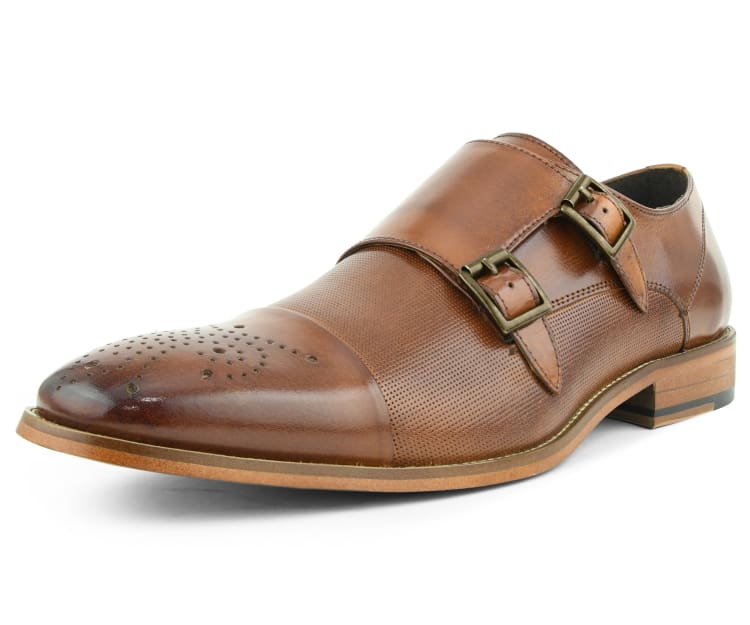 Asher Green AG1101 Menโs Tan Leather Double Monk Strap Shoes