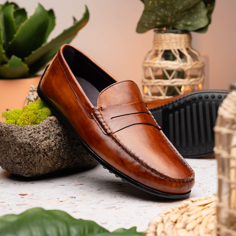 Zelli Italia Men's 35-115-CGN MONZA Hand Burnished Italian Calfskin Driving Loafers Cognac