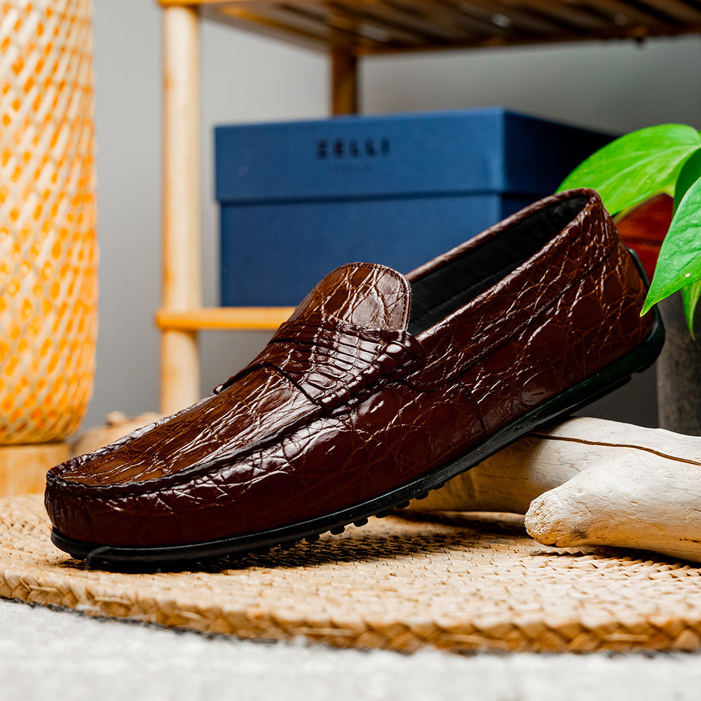Zelli Italia Men's 31-103-NIC MONZA Crocodile Driver, Nicotine