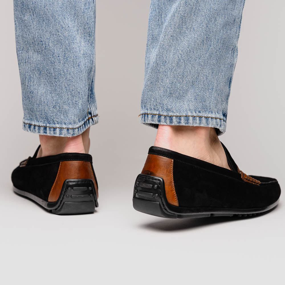 Zelli Italia Men's 36-300-BLK MONZA Sueded Italian Calfskin Driver Black / Chestnut