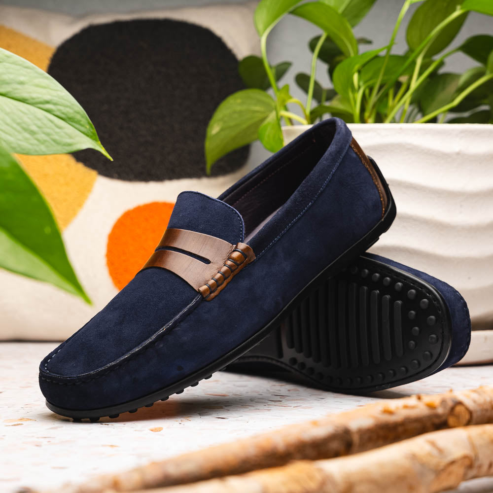 Zelli Italia Men's 36-300-NVY MONZA Sueded Italian Calfskin Driver Navy / Chestnut