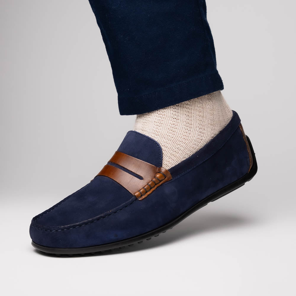 Zelli Italia Men's 36-300-NVY MONZA Sueded Italian Calfskin Driver Navy / Chestnut