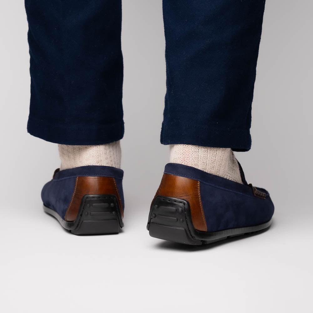 Zelli Italia Men's 36-300-NVY MONZA Sueded Italian Calfskin Driver Navy / Chestnut