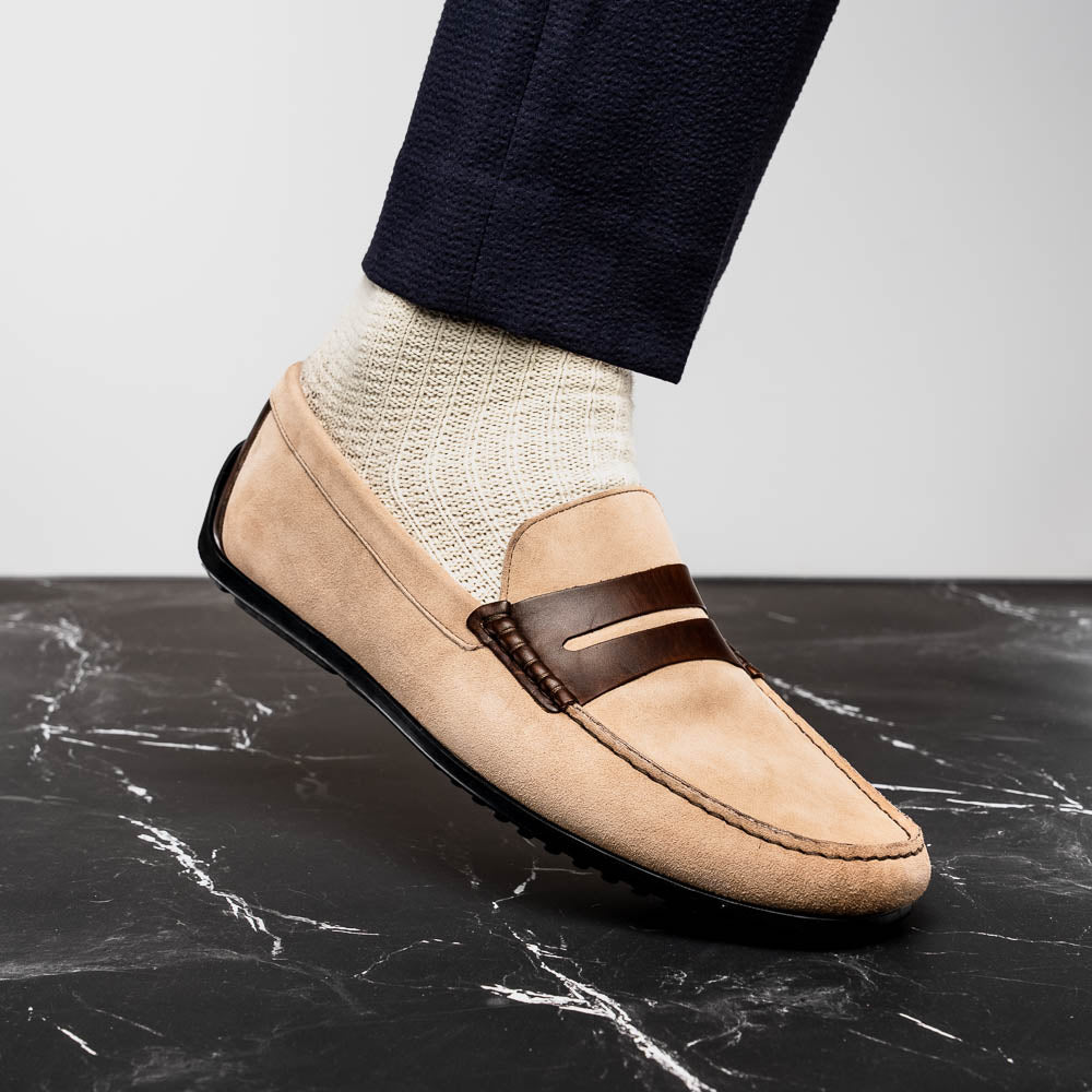 Zelli Italia Men's 36-300-BON MONZA Sueded Italian Calfskin Driver Bone / Chestnut