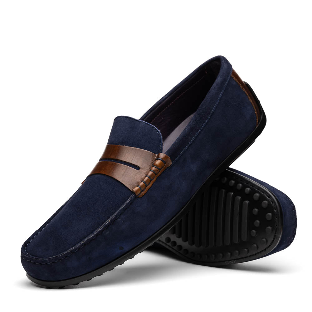 Zelli Italia Men's 36-300-NVY MONZA Sueded Italian Calfskin Driver Navy / Chestnut