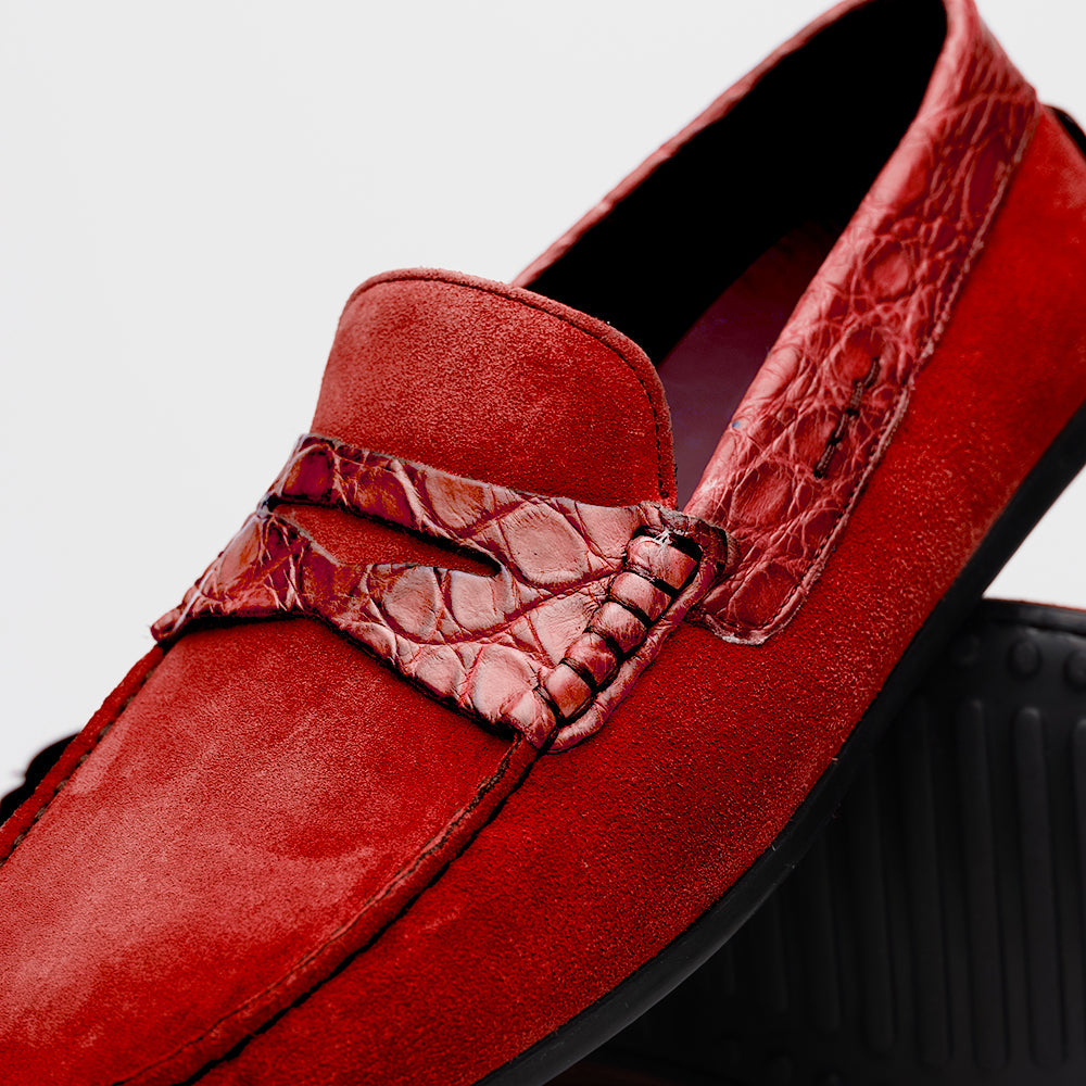 Zelli Italia Men's 31-160-RED MONZA Sueded Calfskin with Crocodile Driver, Red