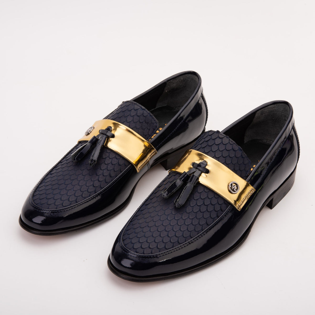Vinci Leather The Imperial Navy Blue & Gold Leather Men Dress Shoe – product view 5