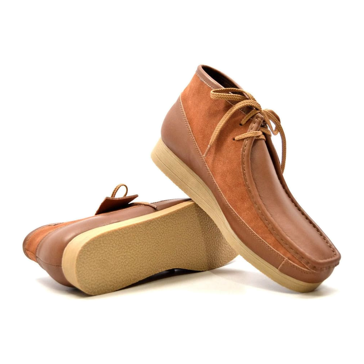 British Walkers New Castle men's Cognac/Tan ankle boots, pair and outsole view