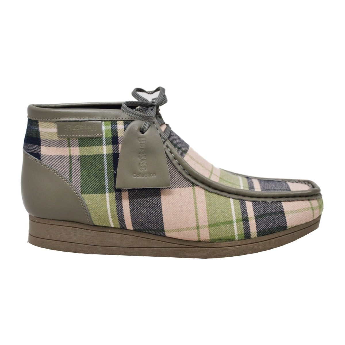 British Walkers New Castle men's Gray Multi Plaid ankle boots, right-facing side view
