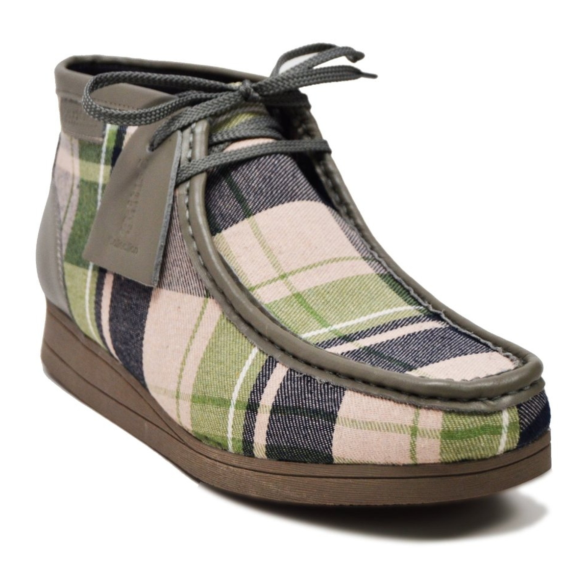 British Walkers New Castle men's Gray Multi Plaid ankle boots, three-quarter side view