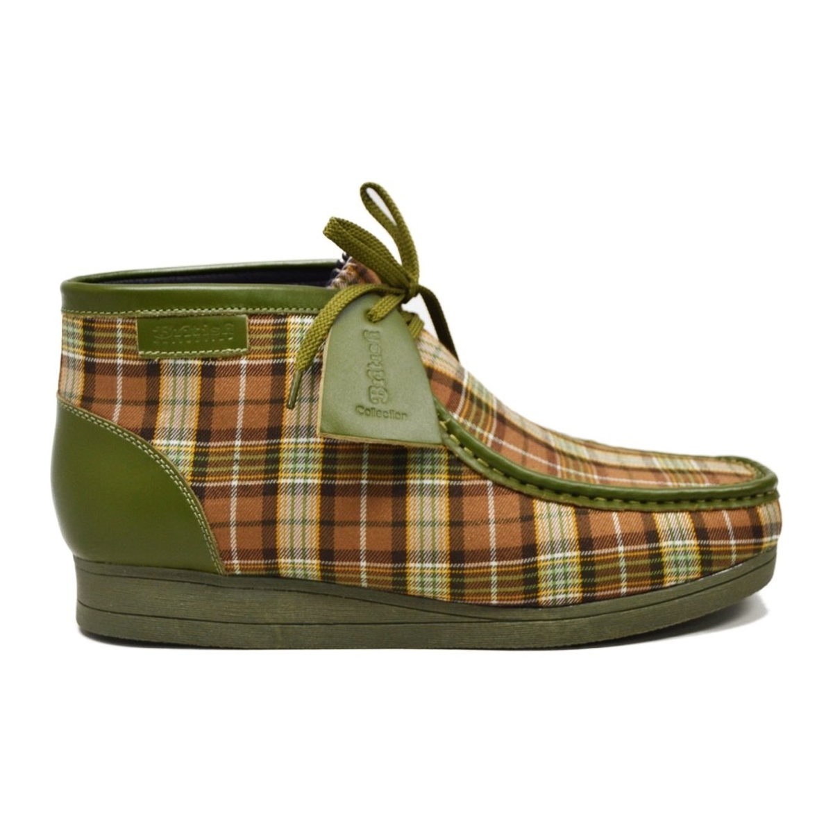 British Walkers New Castle men's Green Multi Plaid ankle boots, right-facing side view