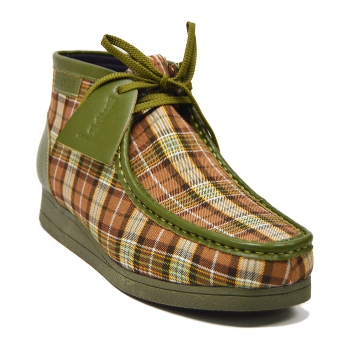 British Walkers New Castle men's Green Multi Plaid ankle boots, three-quarter side view