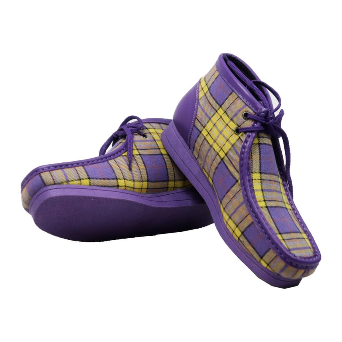 British Walkers New Castle men's Purple Plaid ankle boots, alternate pair and outsole view