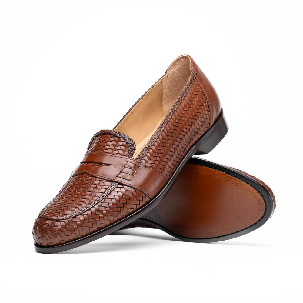 Zelli Italia 15-585-CGN NICOLA Italian Calfskin Basketweave, Cognac Side View