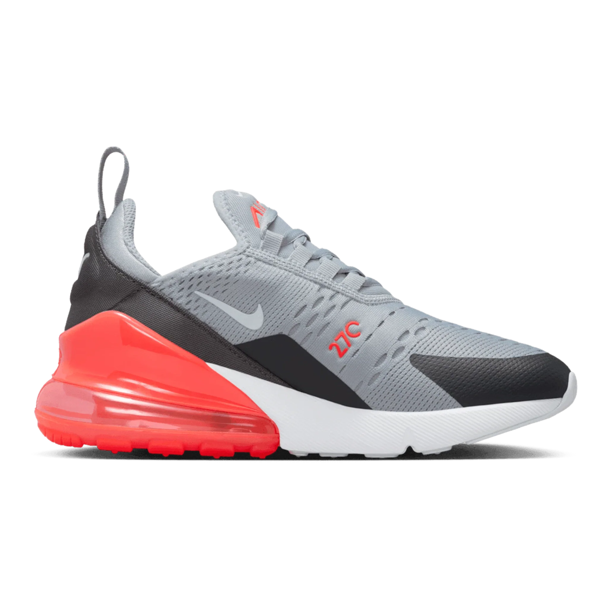 Nike Air Max 270 Big Kids' (GS) Sneakers — Grey/Bright Crimson Mesh Low-Top