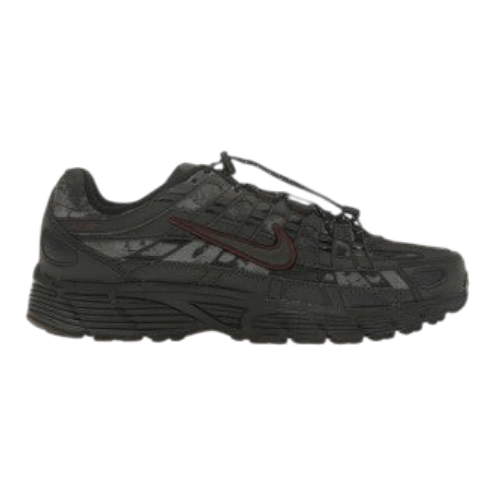 Nike P-6000 Women's Sneakers — Black/Burgundy Mesh Low-Top