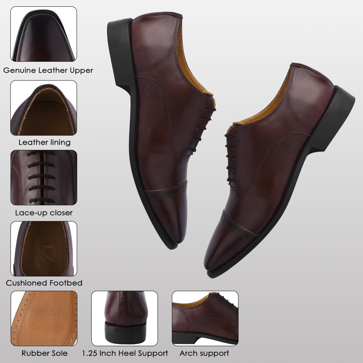 Liberty Zeno Oscar Mens Leather Lace up Oxford Designer Dress Shoes