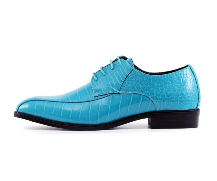 Amali Harvey Croc Embossed Men's Turquoise Blue Animal Print Leather Exotic Oxford Shoes