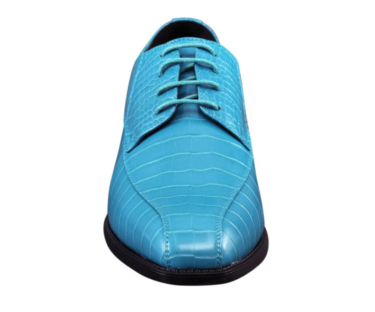 Amali Harvey Croc Embossed Men's Turquoise Blue Animal Print Leather Exotic Oxford Shoes