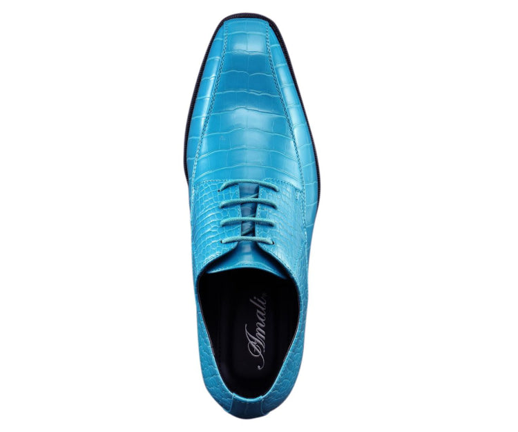 Amali Harvey Croc Embossed Men's Turquoise Blue Animal Print Leather Exotic Oxford Shoes