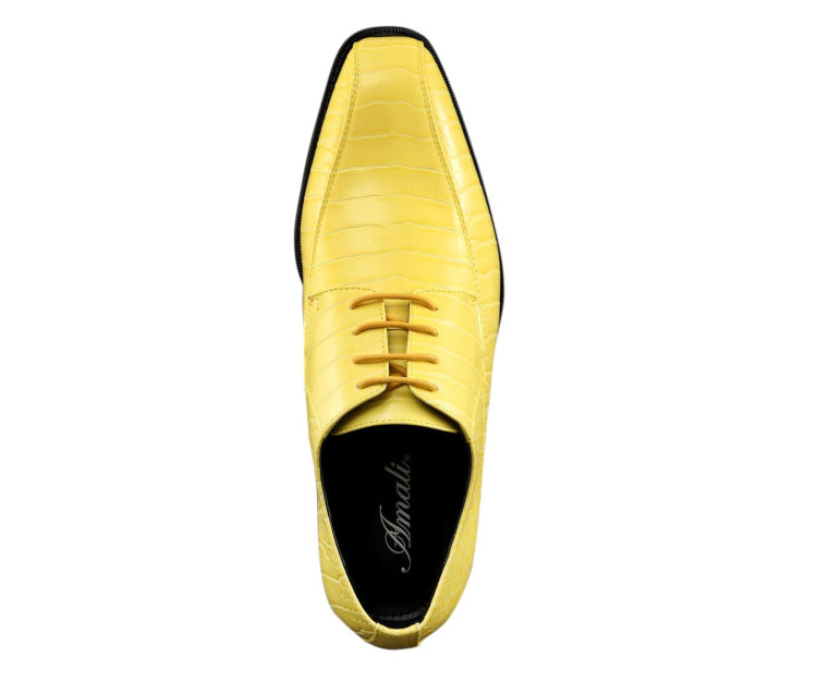 Amali Harvey Croc Embossed Men's Yellow Animal Print Leather Exotic Oxford Shoes