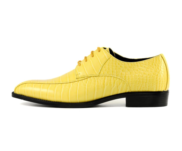 Amali Harvey Croc Embossed Men's Yellow Animal Print Leather Exotic Oxford Shoes