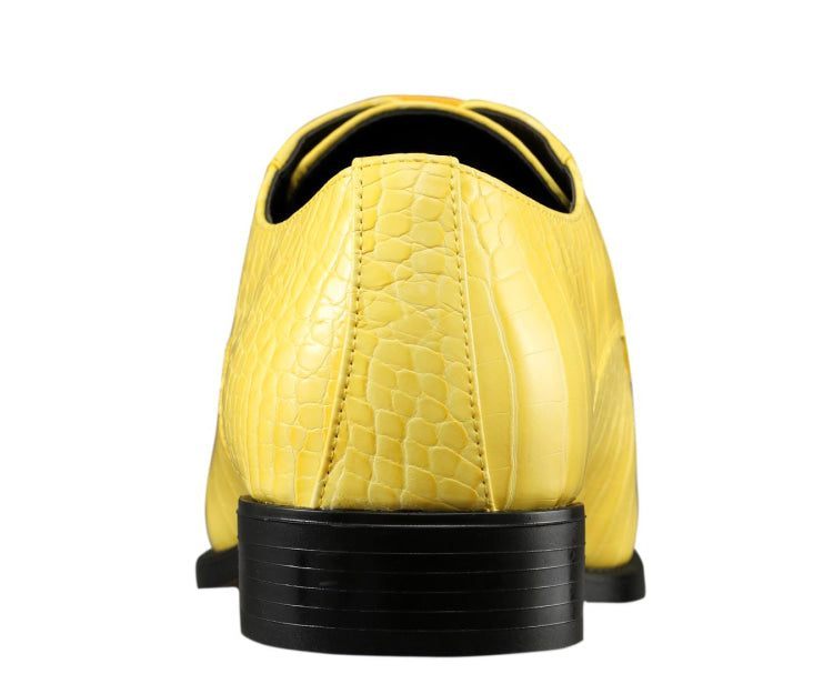 Amali Harvey Croc Embossed Men's Yellow Animal Print Leather Exotic Oxford Shoes