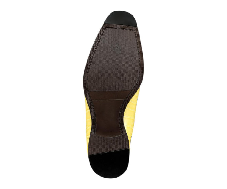 Amali Harvey Croc Embossed Men's Yellow Animal Print Leather Exotic Oxford Shoes