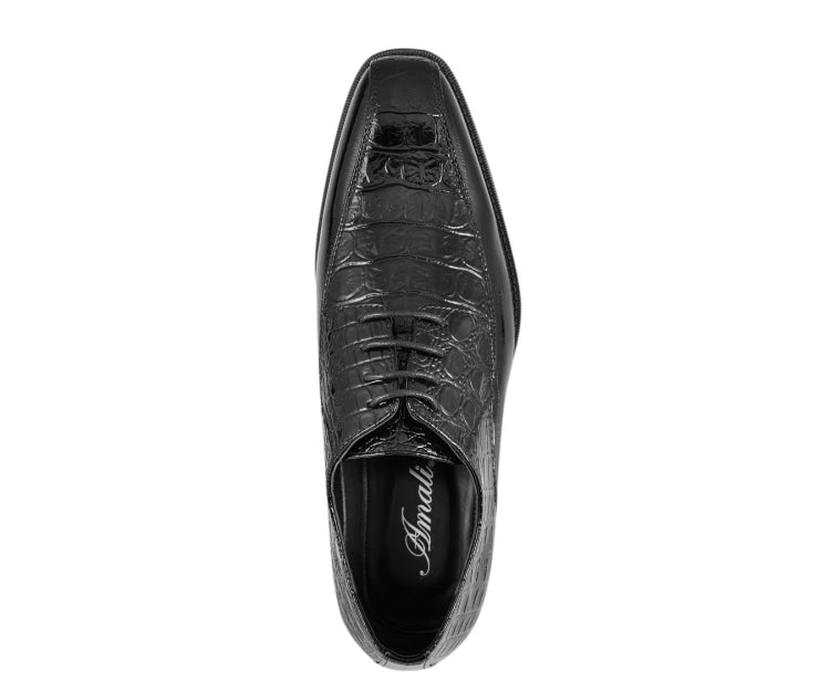 Amali Harvey Croc Embossed Leather Men's Black Animal Print Sophisticated Oxford Shoes