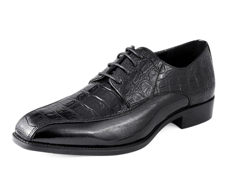 Amali Harvey Croc Embossed Leather Men's Black Animal Print Sophisticated Oxford Shoes