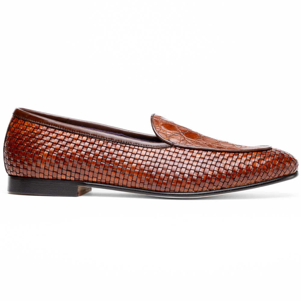 Zelli Italia 11-620-CGN PALIO Genuine Crocodile and Calfskin Basketweave Slip On, Cognac Front View