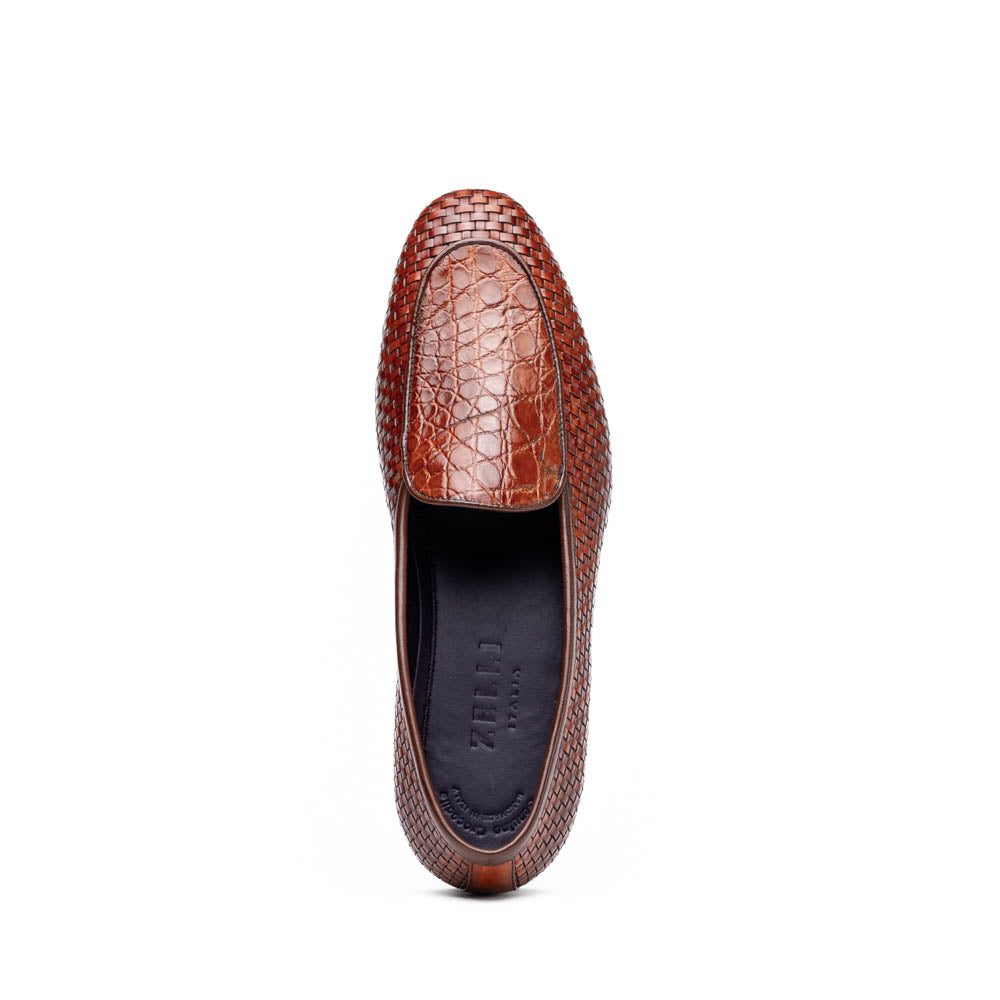 Zelli Italia 11-620-CGN PALIO Genuine Crocodile and Calfskin Basketweave Slip On, Cognac Back View