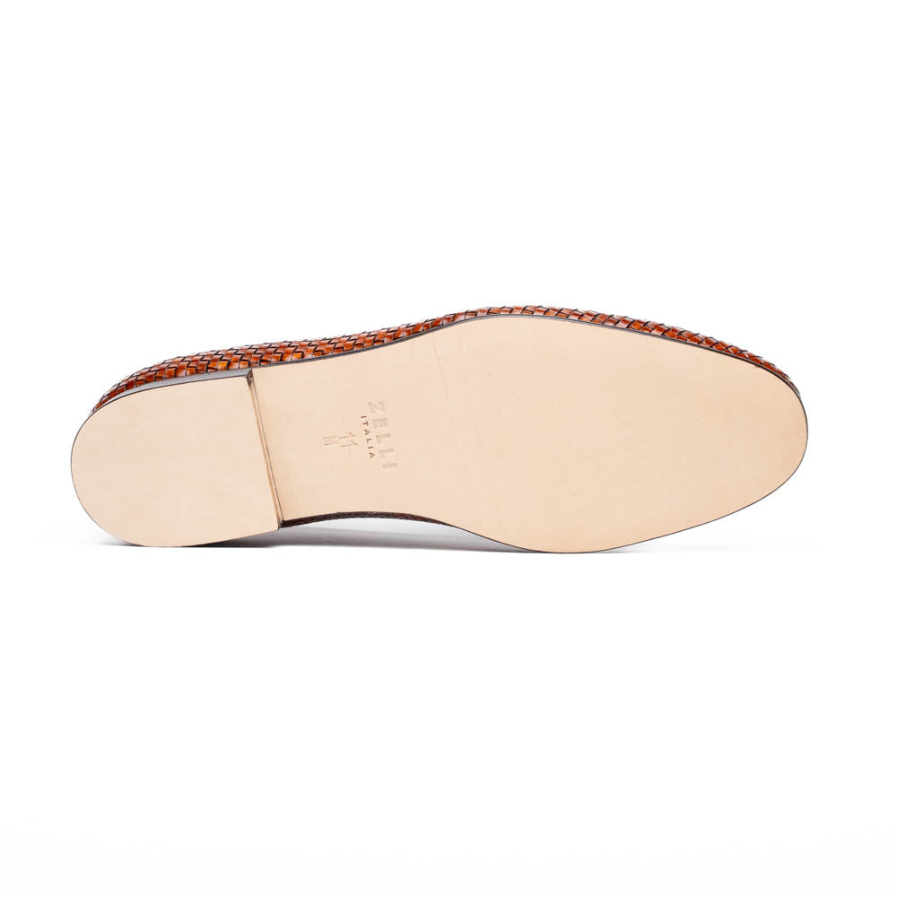 Zelli Italia 11-620-CGN PALIO Genuine Crocodile and Calfskin Basketweave Slip On, Cognac Detail View