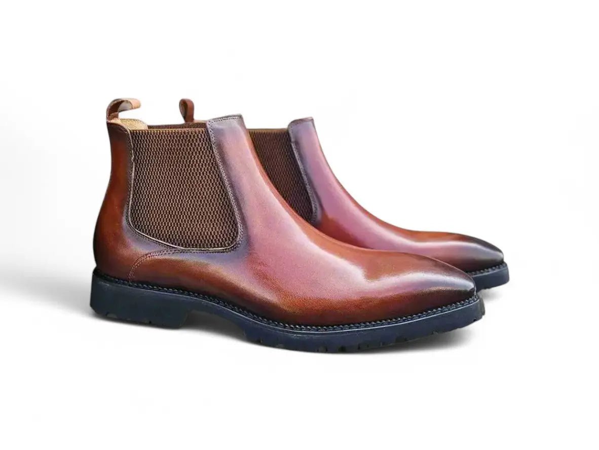 Carrucci Shoes Patina Chelsea Boot Lug Sole Calf Leather All Day Comfort KB480102