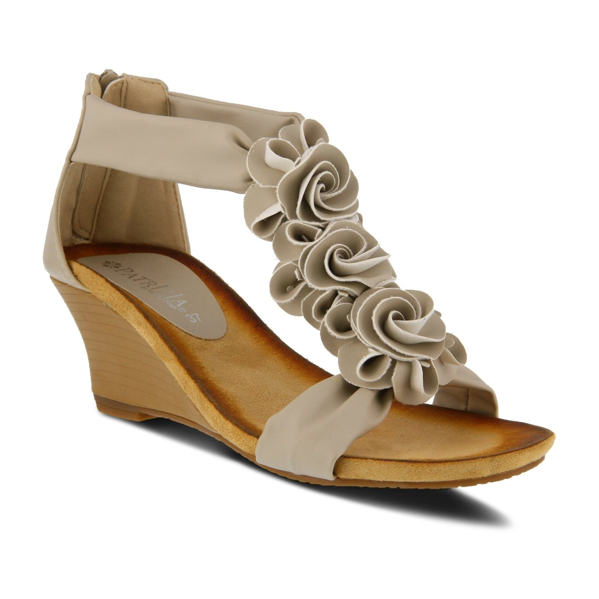 Patrizia Harlequin floral wedge sandal in Beige, three-quarter view