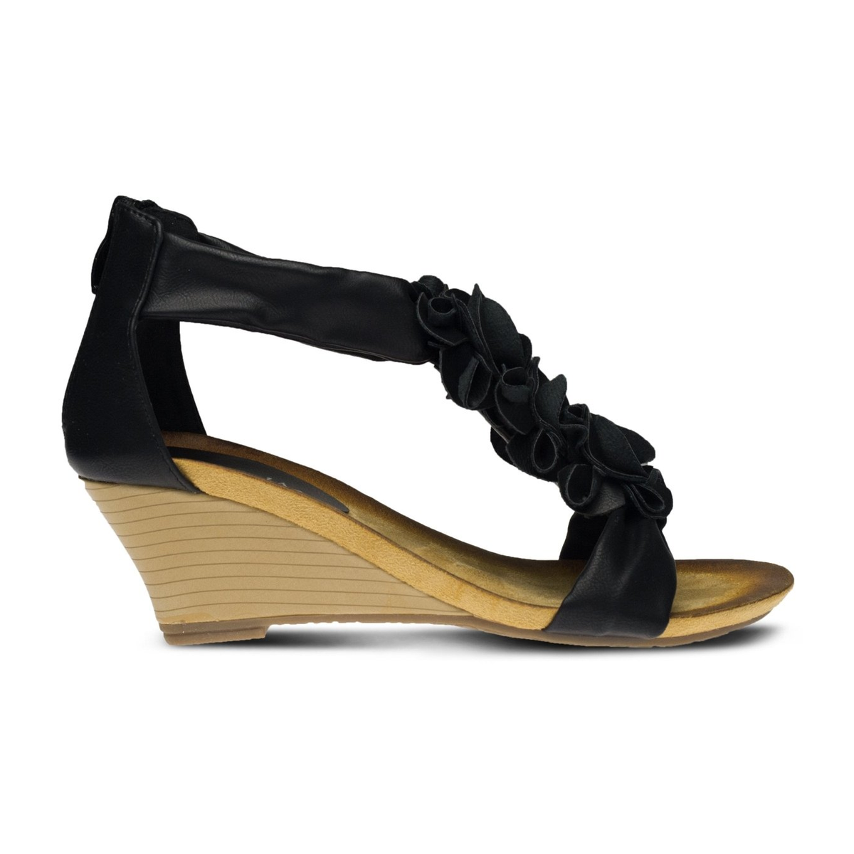 Patrizia Harlequin floral wedge sandal in Black, opposite side view
