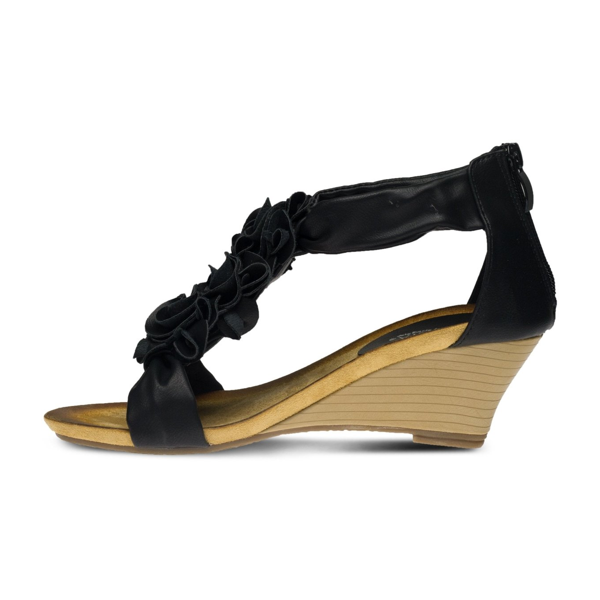 Patrizia Harlequin floral wedge sandal in Black, side view