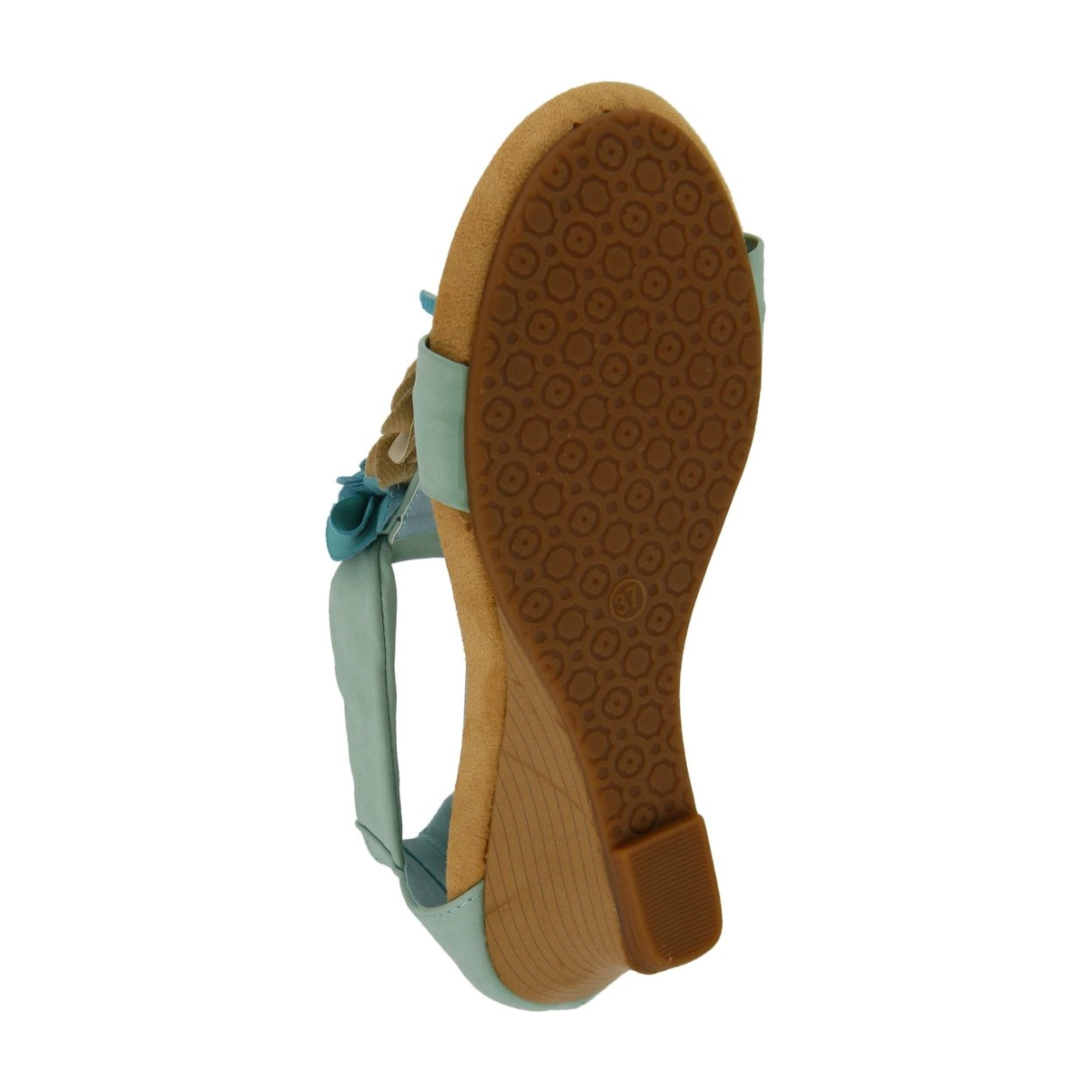Patrizia Harlequin Multi wedge sandal in Aqua Multi, outsole view