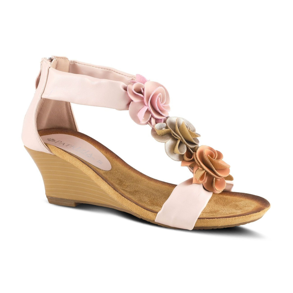 Patrizia Harlequin Multi wedge sandal in Peach Multi, front three-quarter view