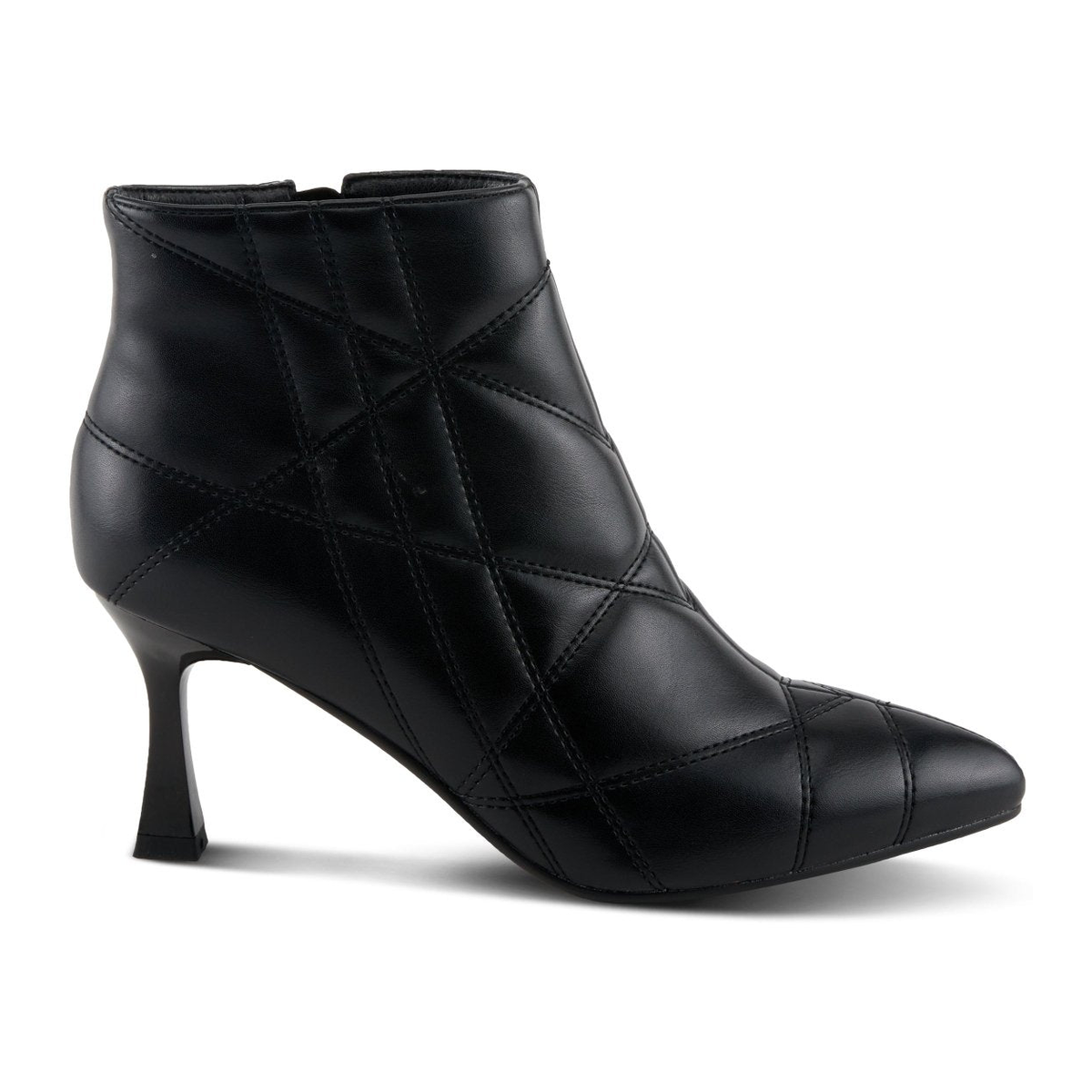 Patrizia Theana women's black quilted ankle boot, outer side profile view
