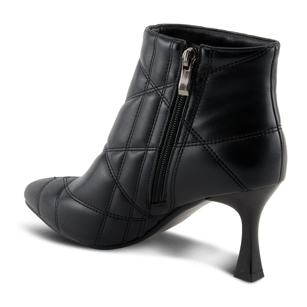 Patrizia Theana women's black quilted ankle boot, rear inner three-quarter view