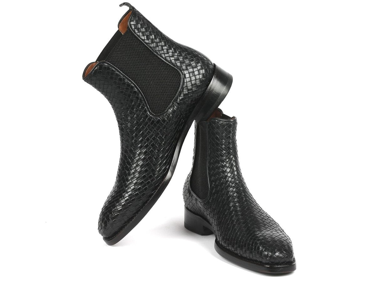 Paul Parkman Black Woven Leather Chelsea Boots (ID92WN87 BLK)