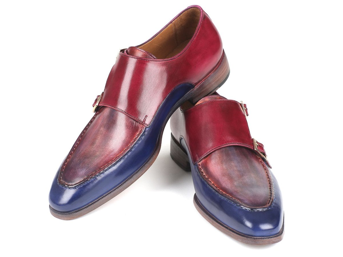 Paul Parkman Blue and Bordeaux Double Monkstraps (IDSW533YR)