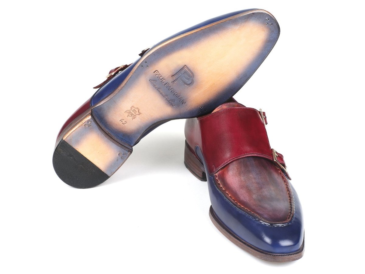 Paul Parkman Blue and Bordeaux Double Monkstraps (IDSW533YR)