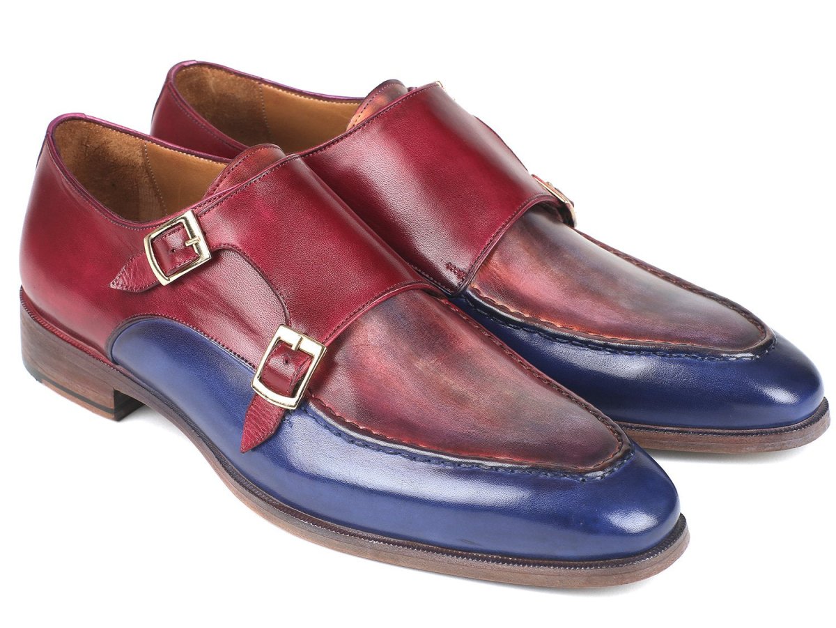 Paul Parkman Blue and Bordeaux Double Monkstraps (IDSW533YR)