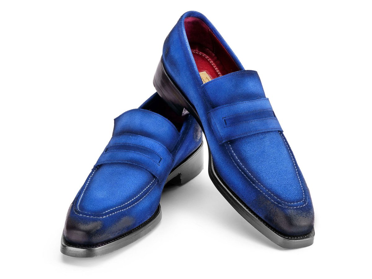 Paul Parkman Blue Antique Suede Goodyear Welted Loafers (ID36BQ94)
